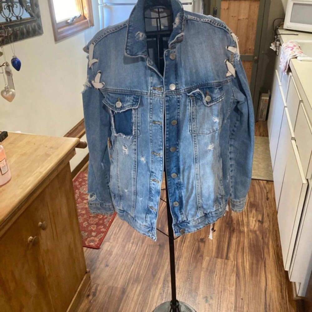 Zara boho chic wore look weaved denim jacket